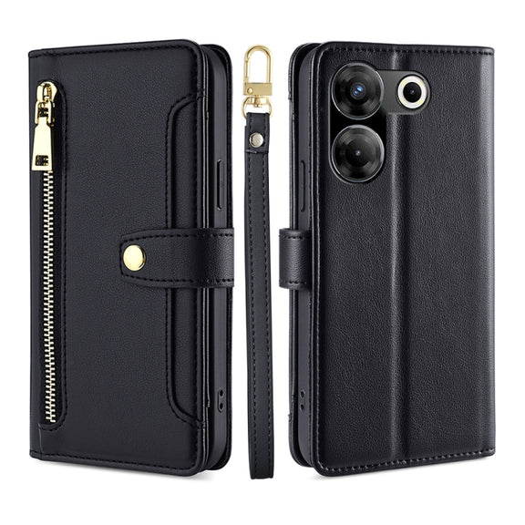 For Tecno Camon 20 Pro 5G Sheep Texture Cross-body Zipper Wallet Leather Phone Case(Black)