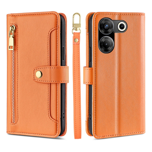 For Tecno Camon 20 Pro 5G Sheep Texture Cross-body Zipper Wallet Leather Phone Case(Orange)