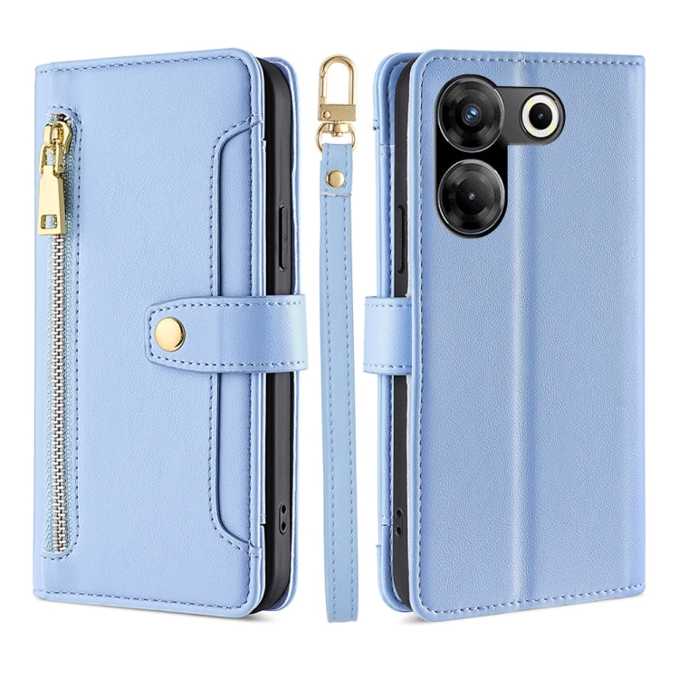 For Tecno Camon 20 Pro 5G Sheep Texture Cross-body Zipper Wallet Leather Phone Case(Blue)