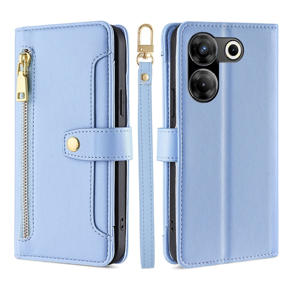 For Tecno Camon 20 Pro 5G Sheep Texture Cross-body Zipper Wallet Leather Phone Case(Blue)