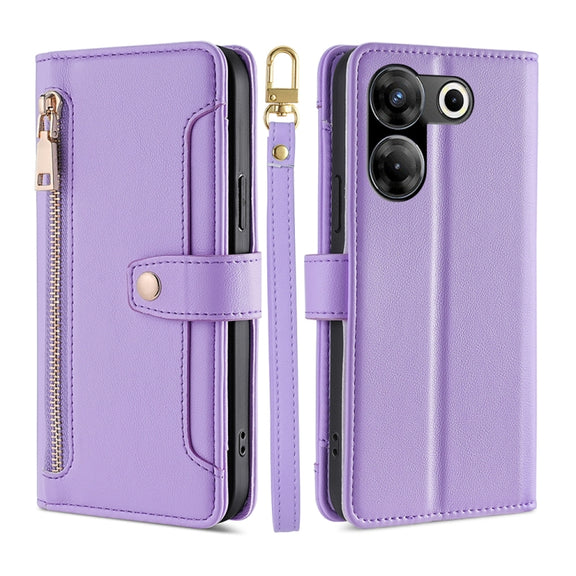 For Tecno Camon 20 Pro 5G Sheep Texture Cross-body Zipper Wallet Leather Phone Case(Purple)