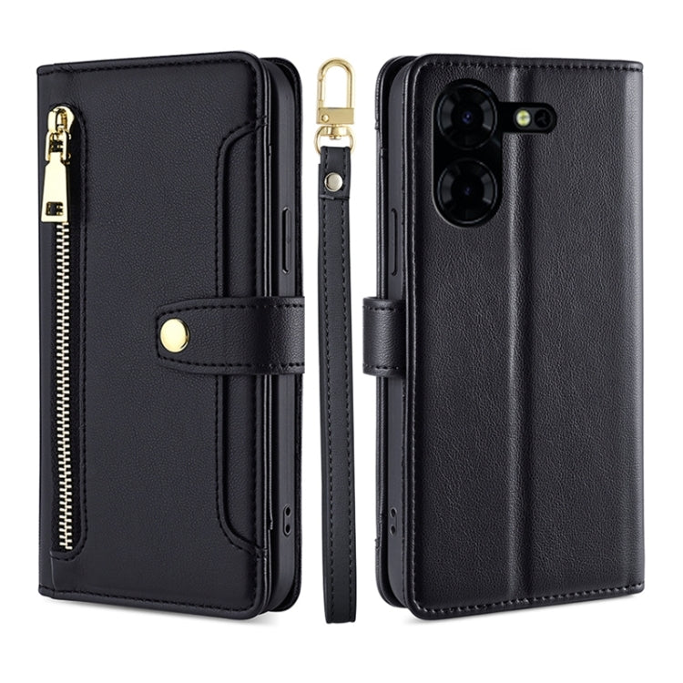 For Tecno Pova 5 Pro Sheep Texture Cross-body Zipper Wallet Leather Phone Case(Black)