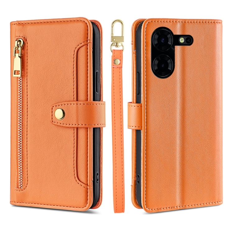 For Tecno Pova 5 Pro Sheep Texture Cross-body Zipper Wallet Leather Phone Case(Orange)
