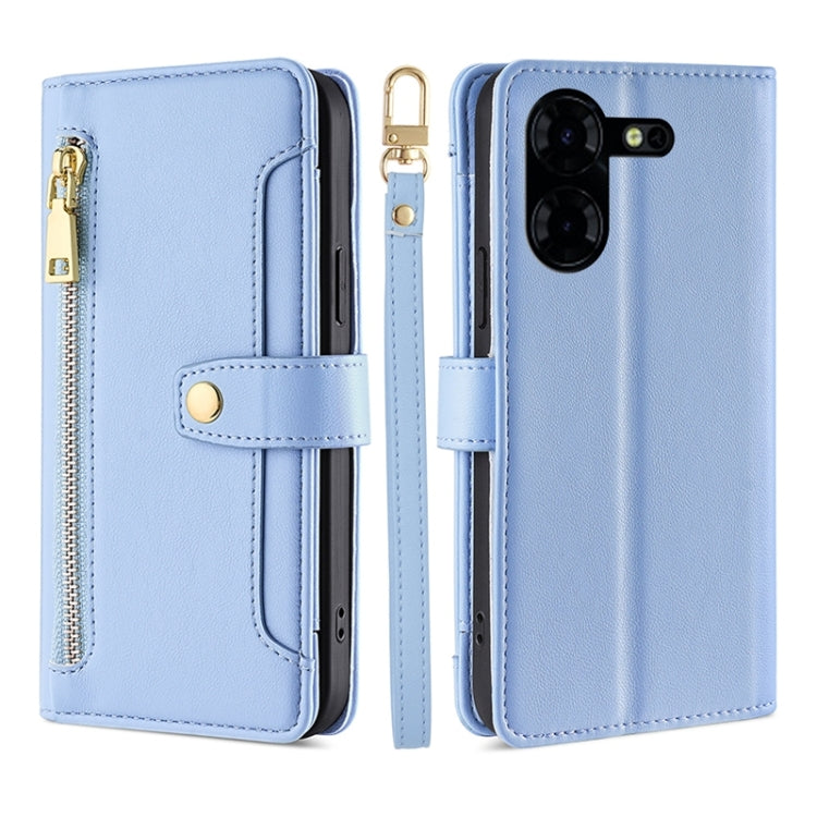 For Tecno Pova 5 Pro Sheep Texture Cross-body Zipper Wallet Leather Phone Case(Blue)