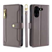 For Tecno Pova 5 Pro Sheep Texture Cross-body Zipper Wallet Leather Phone Case(Grey)