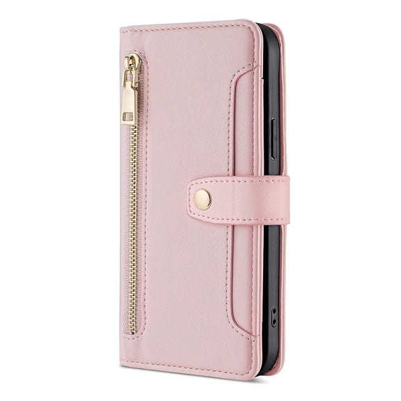 For Tecno Pova Neo 3 Sheep Texture Cross-body Zipper Wallet Leather Phone Case(Pink)