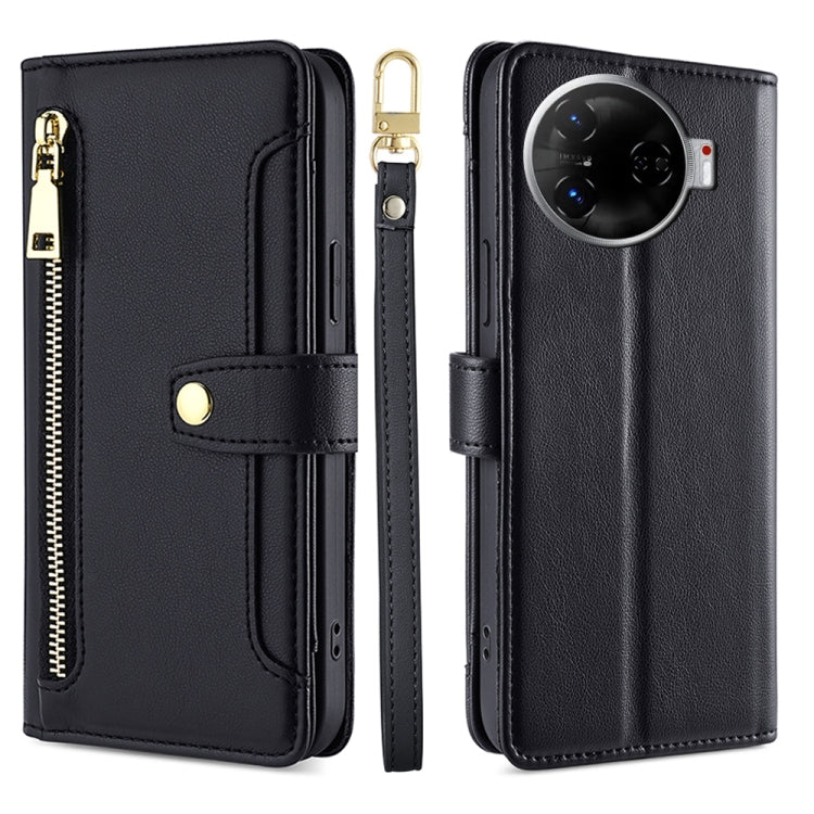 For Tecno Camon 30 Pro 5G Sheep Texture Cross-body Zipper Wallet Leather Phone Case(Black)