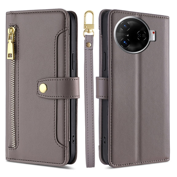 For Tecno Camon 30 Pro 5G Sheep Texture Cross-body Zipper Wallet Leather Phone Case(Grey)
