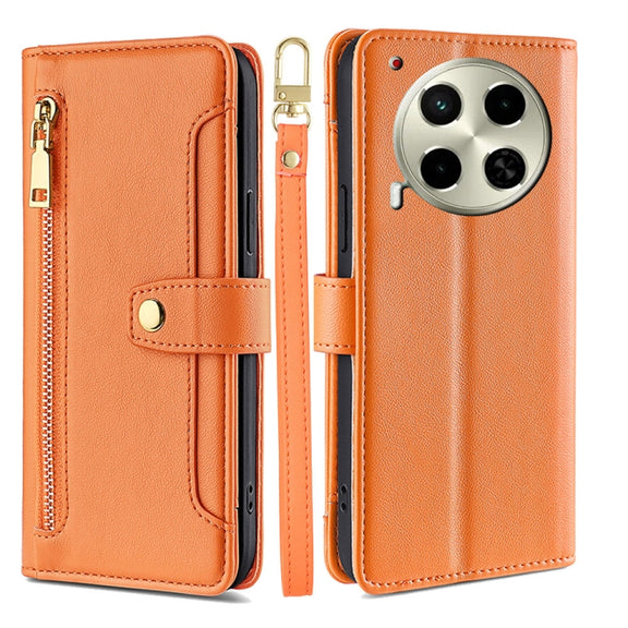 For Tecno Camon 30 Sheep Texture Cross-body Zipper Wallet Leather Phone Case(Orange)
