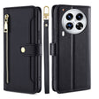 For Tecno Camon 30 Premier 5G Sheep Texture Cross-body Zipper Wallet Leather Phone Case(Black) - Tecno Cases by PMC TechLife | Online Shopping South Africa | PMC TechLife | Buy Now Pay Later Mobicred