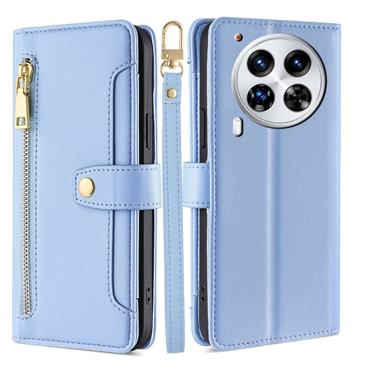 For Tecno Camon 30 Premier 5G Sheep Texture Cross-body Zipper Wallet Leather Phone Case(Blue)