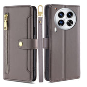 For Tecno Camon 30 Premier 5G Sheep Texture Cross-body Zipper Wallet Leather Phone Case(Grey)