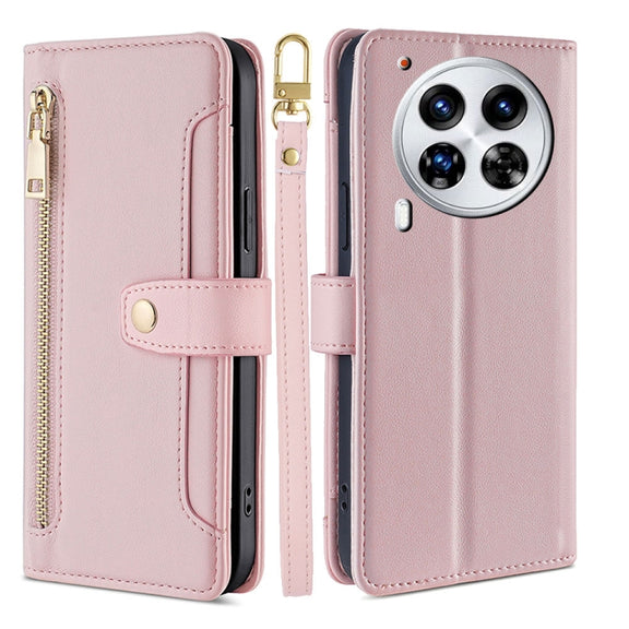 For Tecno Camon 30 Premier 5G Sheep Texture Cross-body Zipper Wallet Leather Phone Case(Pink)