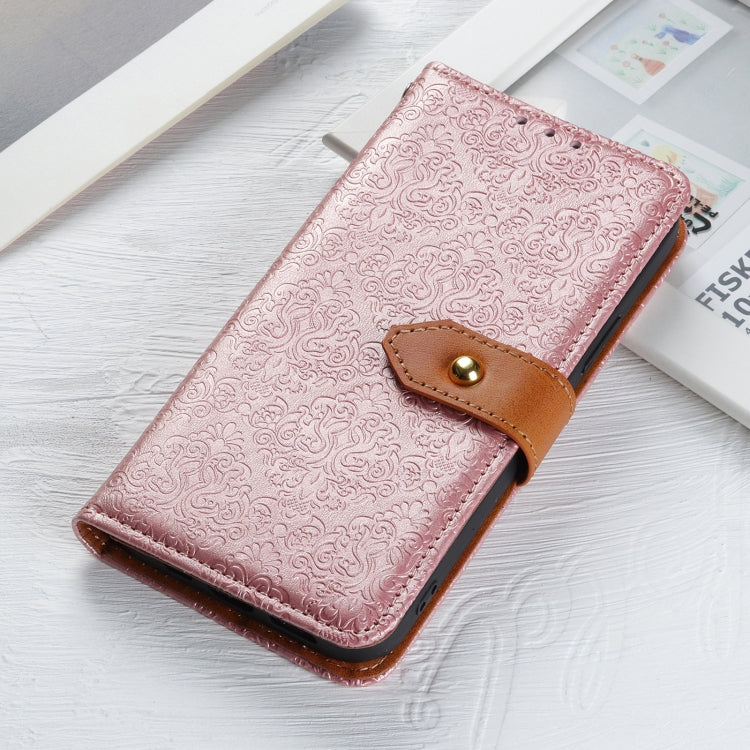 For iPhone 16 Pro Max European Floral Embossed Leather Phone Case(Pink)