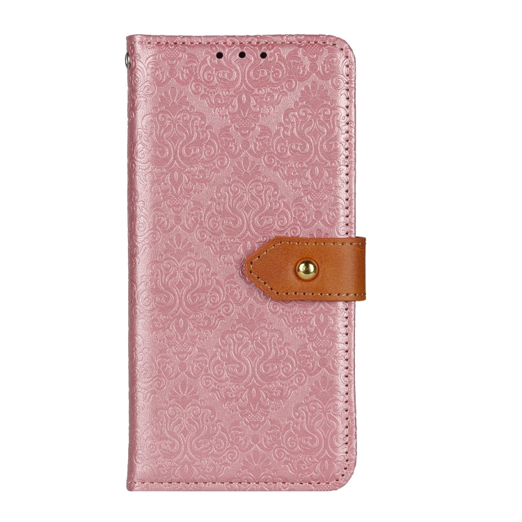 For iPhone 16 Pro Max European Floral Embossed Leather Phone Case(Pink)