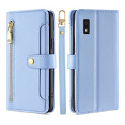 For Sharp Aqous Wish3 Sheep Texture Cross-body Zipper Wallet Leather Phone Case(Blue)