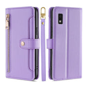 For Sharp Aqous Wish3 Sheep Texture Cross-body Zipper Wallet Leather Phone Case(Purple)