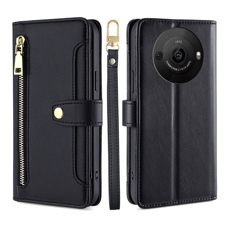 For Sharp Aquos R8 Pro SH-51 Sheep Texture Cross-body Zipper Wallet Leather Phone Case(Black)