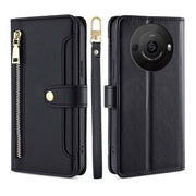 For Sharp Aquos R8 Pro SH-51 Sheep Texture Cross-body Zipper Wallet Leather Phone Case(Black)