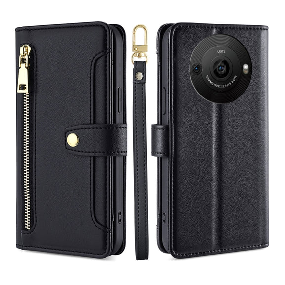 For Sharp Aquos R8 Pro SH-51 Sheep Texture Cross-body Zipper Wallet Leather Phone Case(Black)