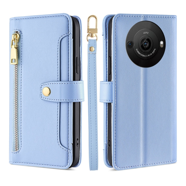 For Sharp Aquos R8 Pro SH-51 Sheep Texture Cross-body Zipper Wallet Leather Phone Case(Blue)