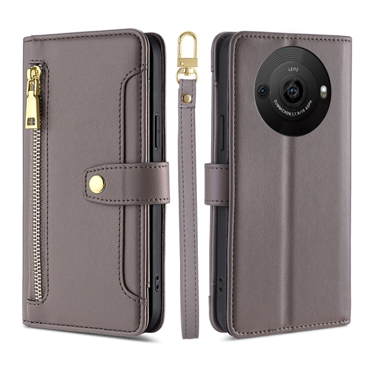 For Sharp Aquos R8 Pro SH-51 Sheep Texture Cross-body Zipper Wallet Leather Phone Case(Grey)