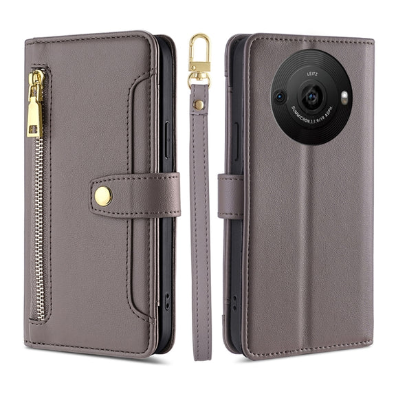 For Sharp Aquos R8 Pro SH-51 Sheep Texture Cross-body Zipper Wallet Leather Phone Case(Grey)