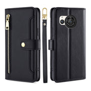 For Sharp Aquos R8 SH-52D Sheep Texture Cross-body Zipper Wallet Leather Phone Case(Black)