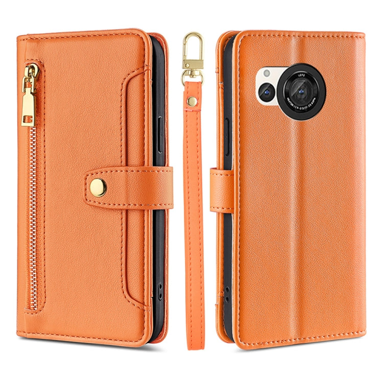 For Sharp Aquos R8 SH-52D Sheep Texture Cross-body Zipper Wallet Leather Phone Case(Orange)