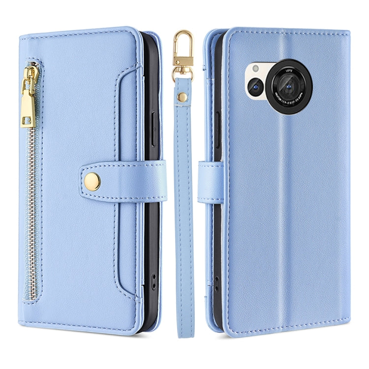 For Sharp Aquos R8 SH-52D Sheep Texture Cross-body Zipper Wallet Leather Phone Case(Blue)