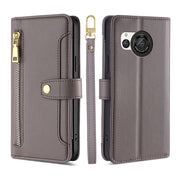 For Sharp Aquos R8 SH-52D Sheep Texture Cross-body Zipper Wallet Leather Phone Case(Grey)