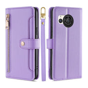 For Sharp Aquos R8 SH-52D Sheep Texture Cross-body Zipper Wallet Leather Phone Case(Purple)