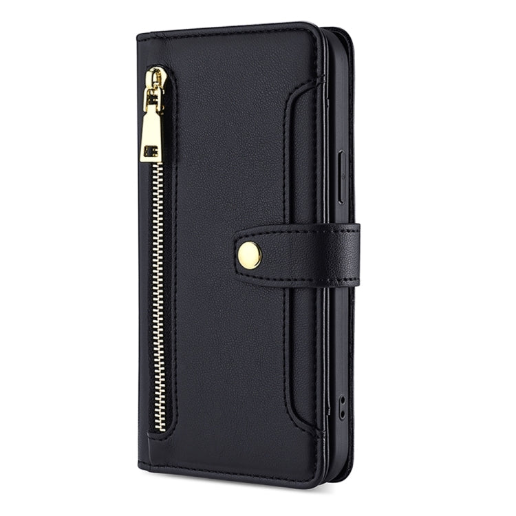 For Sharp Aquos sense8 Sheep Texture Cross-body Zipper Wallet Leather Phone Case(Black)