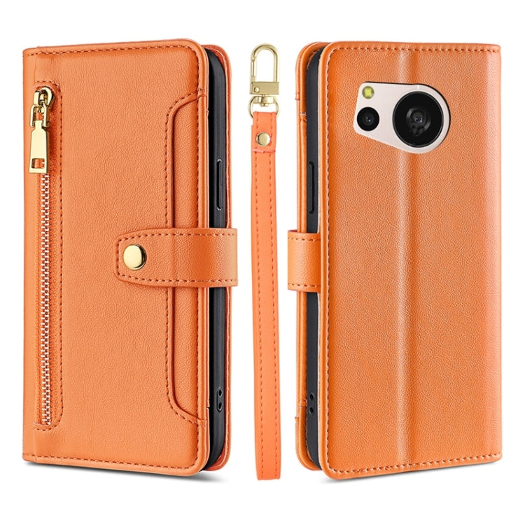 For Sharp Aquos sense8 Sheep Texture Cross-body Zipper Wallet Leather Phone Case(Orange)