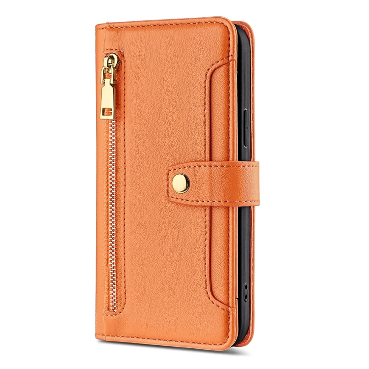 For Sharp Aquos sense8 Sheep Texture Cross-body Zipper Wallet Leather Phone Case(Orange)