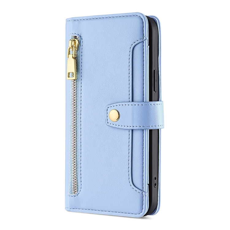 For Sharp Aquos sense8 Sheep Texture Cross-body Zipper Wallet Leather Phone Case(Blue)