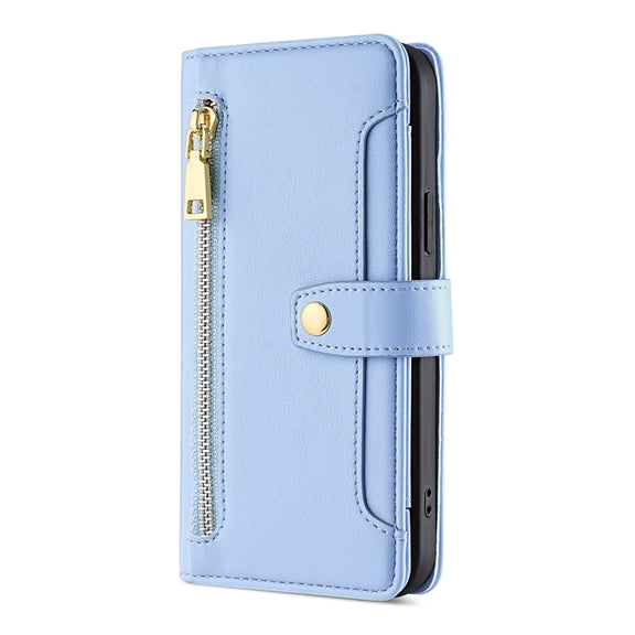 For Sharp Aquos sense8 Sheep Texture Cross-body Zipper Wallet Leather Phone Case(Blue)