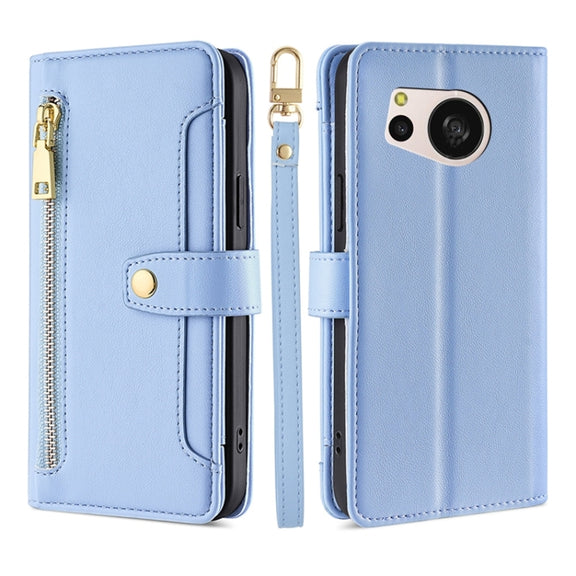 For Sharp Aquos sense8 Sheep Texture Cross-body Zipper Wallet Leather Phone Case(Blue)