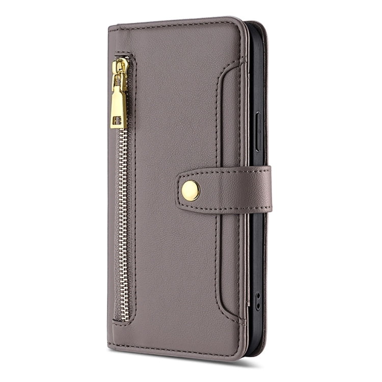 For Sharp Aquos sense8 Sheep Texture Cross-body Zipper Wallet Leather Phone Case(Grey)