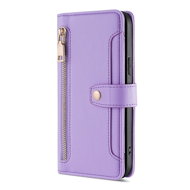 For Sharp Aquos sense8 Sheep Texture Cross-body Zipper Wallet Leather Phone Case(Purple)