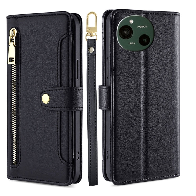 For Sharp Aquos R9 Sheep Texture Cross-body Zipper Wallet Leather Phone Case(Black)