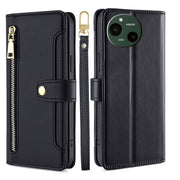 For Sharp Aquos R9 Sheep Texture Cross-body Zipper Wallet Leather Phone Case(Black)
