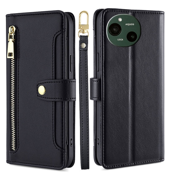 For Sharp Aquos R9 Sheep Texture Cross-body Zipper Wallet Leather Phone Case(Black)