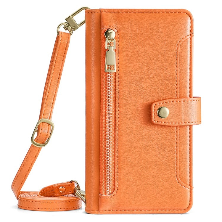 For Sharp Aquos R9 Sheep Texture Cross-body Zipper Wallet Leather Phone Case(Orange)