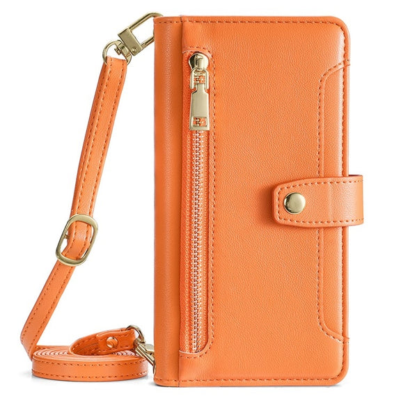 For Sharp Aquos R9 Sheep Texture Cross-body Zipper Wallet Leather Phone Case(Orange)