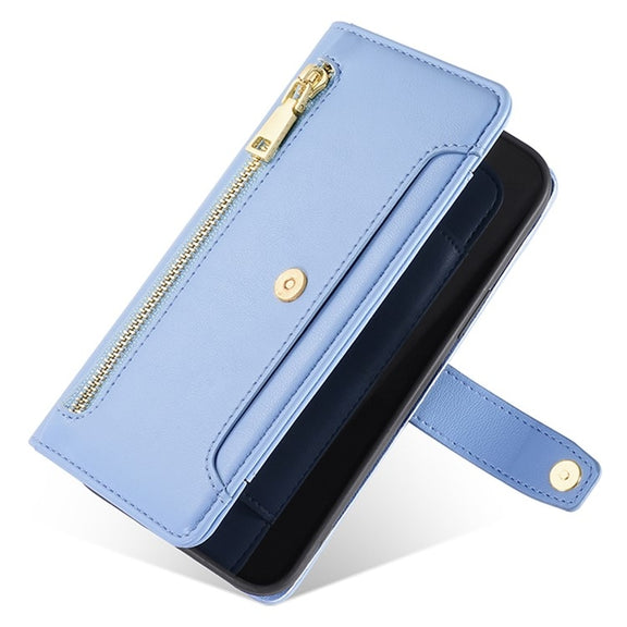 For Sharp Aquos R9 Sheep Texture Cross-body Zipper Wallet Leather Phone Case(Blue)