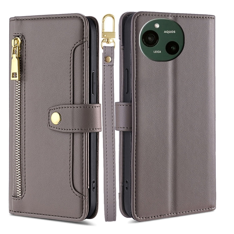 For Sharp Aquos R9 Sheep Texture Cross-body Zipper Wallet Leather Phone Case(Grey)