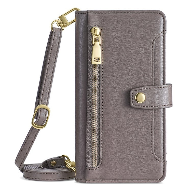 For Sharp Aquos R9 Sheep Texture Cross-body Zipper Wallet Leather Phone Case(Grey)
