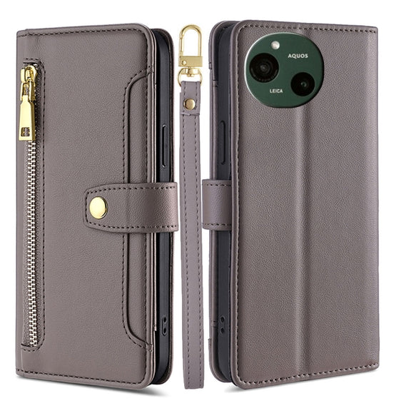 For Sharp Aquos R9 Sheep Texture Cross-body Zipper Wallet Leather Phone Case(Grey)