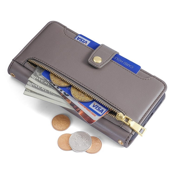 For Sharp Aquos R9 Sheep Texture Cross-body Zipper Wallet Leather Phone Case(Grey)